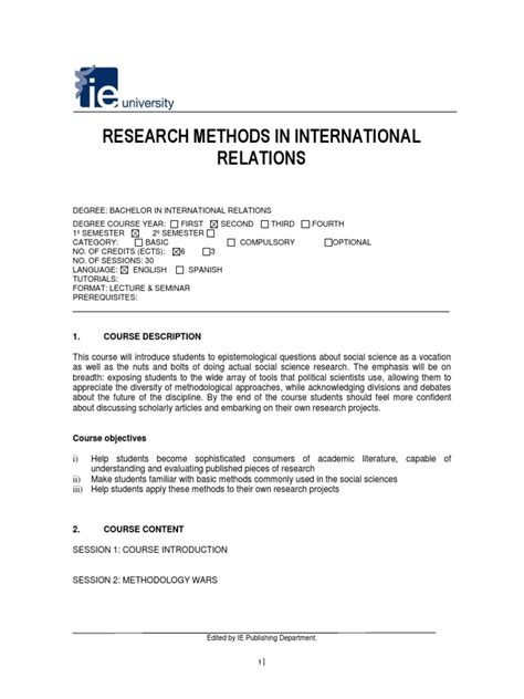 Research Methods In International Relations 1 Course Description Pdf Social Science Test