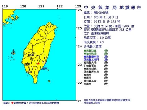 台東連續2起地震規模43和49 最大震度4級