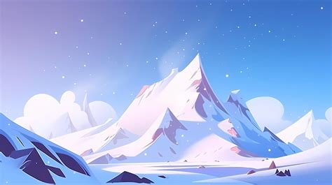 Hand drawn cartoon beautiful snow mountain landscape illustration ...