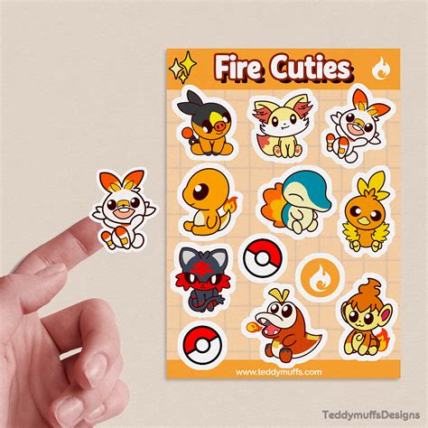 Fire Type | Pokemon Starters | Sticker Sheet - Teddymuffs Designs