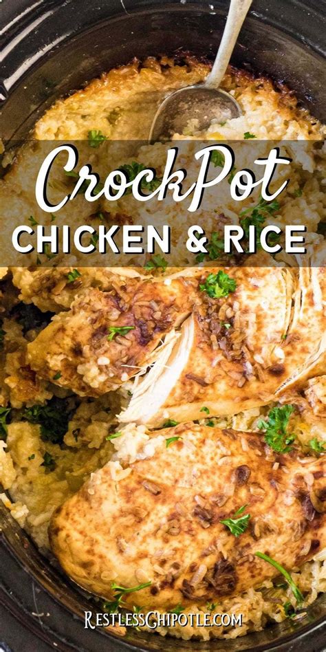 Easy Crockpot Chicken And Rice Recipe Chicken Crockpot Recipes Easy Chicken Slow Cooker