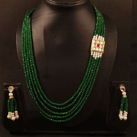 Five Liner Green Pearl Jewellery Set | Winni