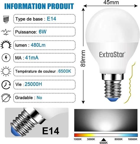 6w Ampoule Led Culot E14 Globe G45 480lumen Equivalent à