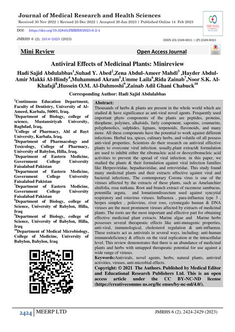 Pdf Antiviral Effects Of Medicinal Plants Minireview