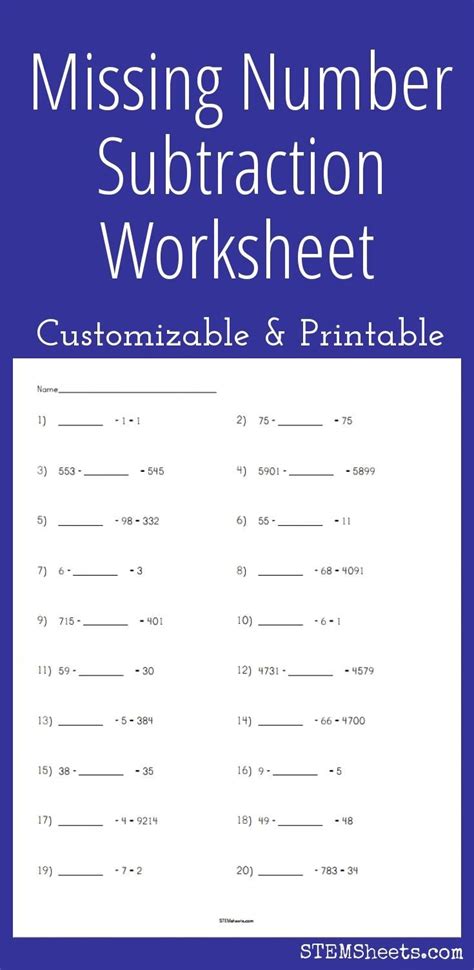 Missing Number In Subtraction Worksheet