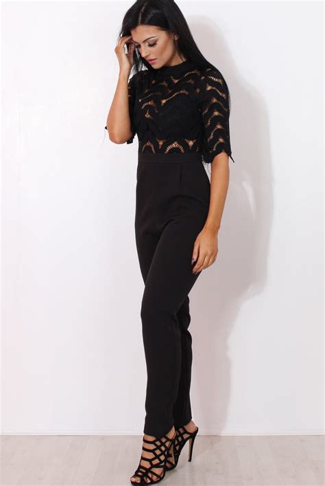 Sergin Black Lace High Neck Jumpsuit Rebellious Fashion