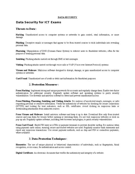 data security ict exam notes threats protection measures studocu
