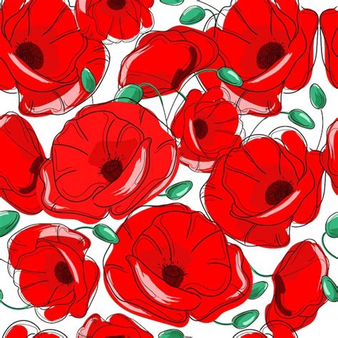 Premium Vector Red Poppy Seamless Pattern Vector Repeating Texture