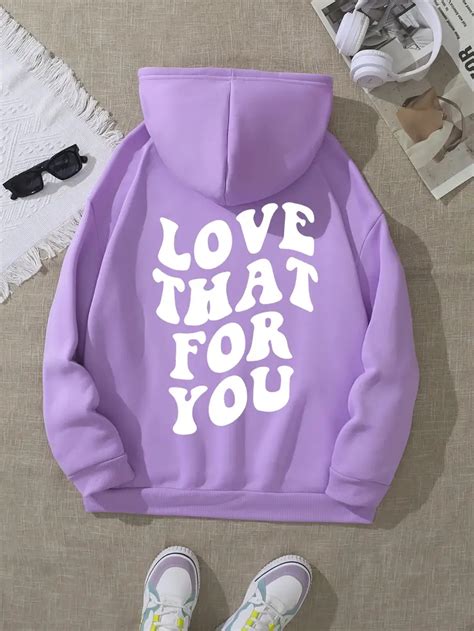 Letter Print Kangaroo Pocket Hoodie Casual Long Sleeve Temu Canada