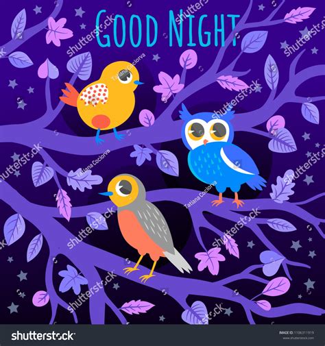 Good Night Purple Card Illustration Birds Stock Vector (Royalty Free ...