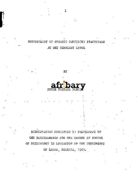 Methodology Of Organic Chemistry Practicals At The Tertiary Level