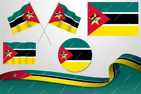 Premium Vector | Set Of Mozambique Flags In Different Designs Icon ...