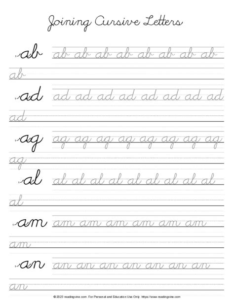 Cursive Writing Practice Sheets PDF ReadingVine