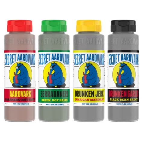 Secret Aardvark Hot Sauce And Marinade Variety Pack Habanero Hot Sauce Drunken Jerk Garlic