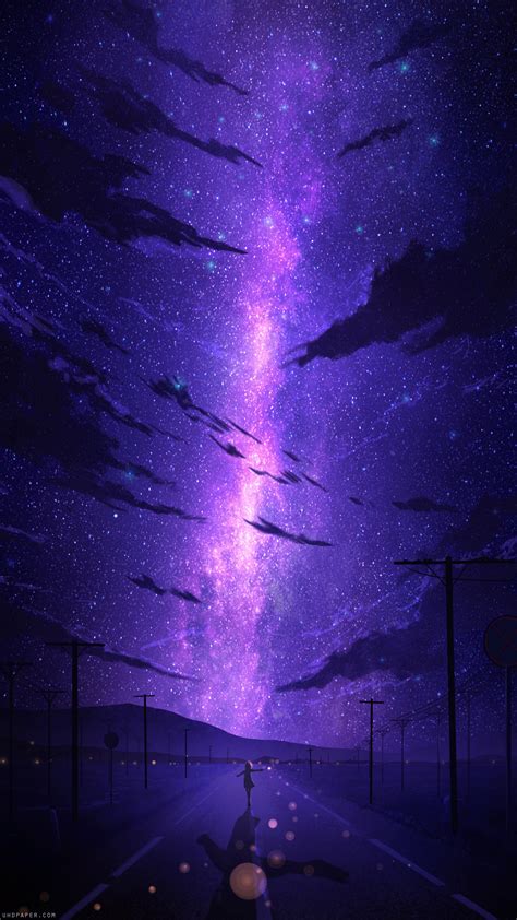 Starry Stars Night Sky Anime 4K #6500f Wallpaper iPhone Phone