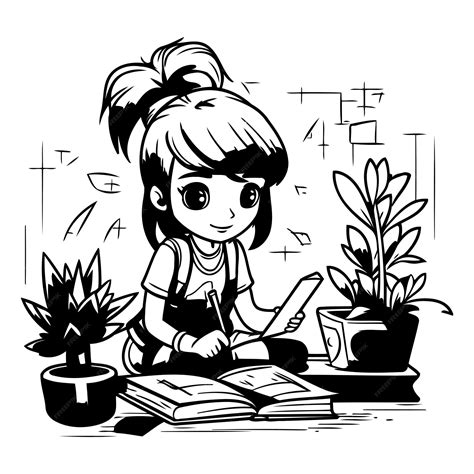 Premium Vector | Girl reading a book vector illustration in black and ...