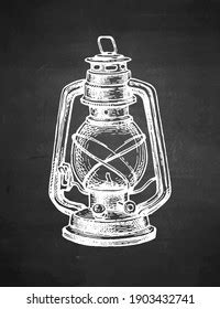 Vektor Stok Kerosene Lamp Vintage Oil Lantern Chalk Tanpa Royalti