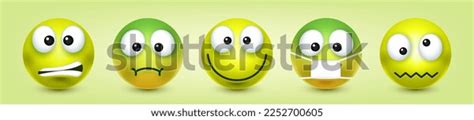 Cartoon Emoji Emoticons Collection Green Face Stock Vector (Royalty ...