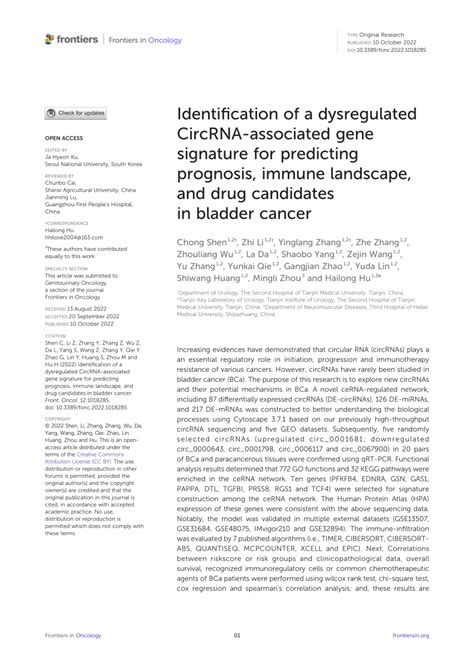 PDF Identification Of A Dysregulated CircRNA Associated Gene