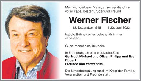 Traueranzeigen Von Werner Fischer Augsburger Allgemeine Zeitung