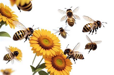 Bees flying around a flower | Premium AI-generated image