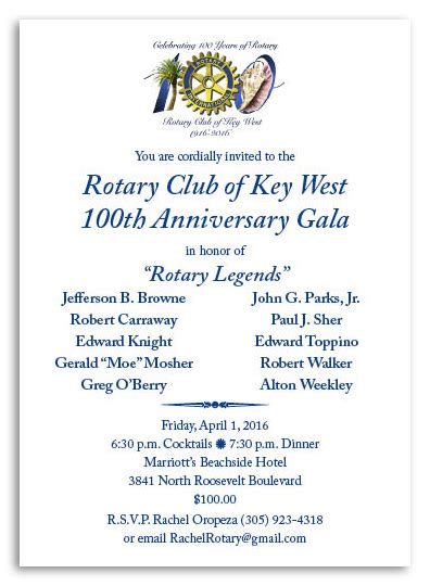 KW Rotary 100th Anniversary Gala Invitations Are Ready! | The Rotary ...