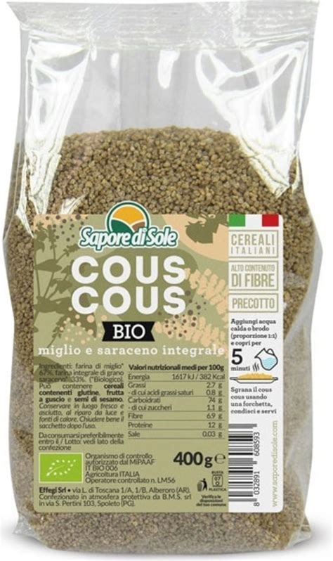 Sapore Di Sole Couscous Bio Au Millet Et Sarrasin Complets 400 G