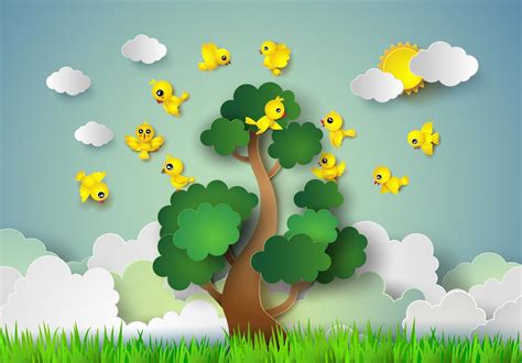 Bird Flying Around A Tree Vector Art At Vecteezy