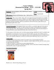 PSYC 2151 Syllabus Spring 2022 Docx Course Syllabus Abnormal