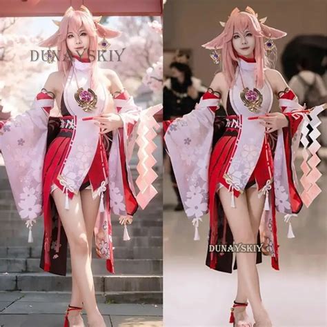 Anime Genshin Darbe Yae Miko Guuji Yae Cosplay Kost M Cad Lar Bayram