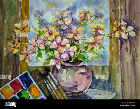 Color Painting Art Class Flowers Stock Photo Alamy