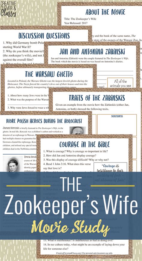 The Zookeepers Wife Movie Study Worksheets With Discussion Questions