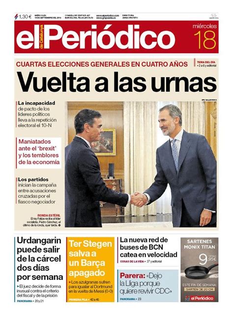 La Portada Del PeriÓdico Del 18 De Setembre Del 2019