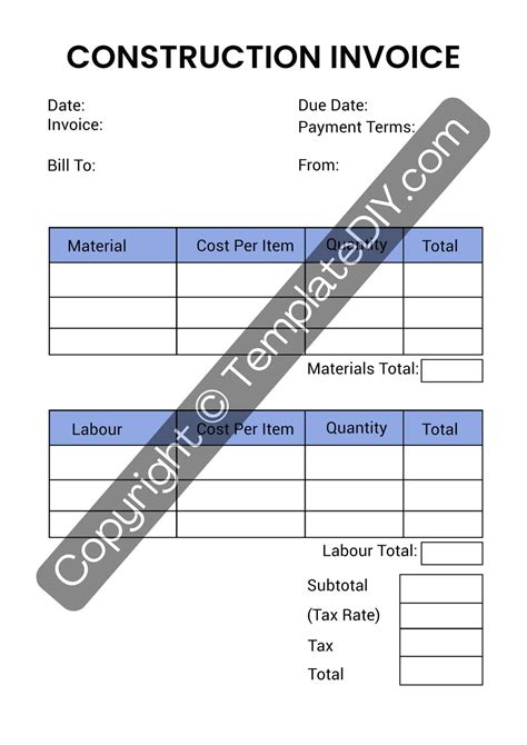 Construction Invoice Printable Template In PDF Word Excel In 2022