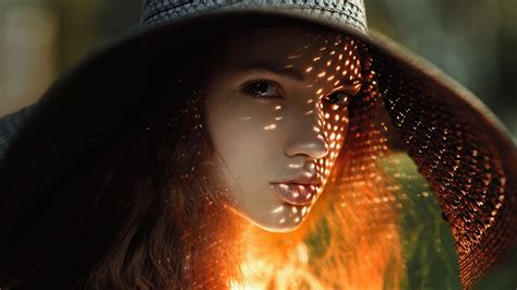 Sunlight Georgy Chernyadyev Eyes Hat Women Model Redhead Looking At Viewer Long Hair