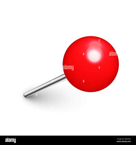 Realistic Red Push Pin Board Tack Isolated On White Background