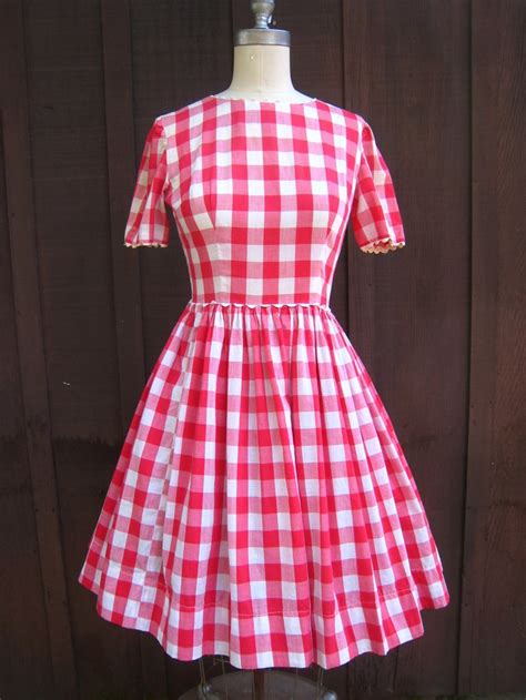 Vintage Red Checkered Picnic Tablecloth Gingham Country Style Dress Rockabilly Ready | Country ...