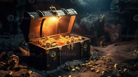 Pirates Treasure Chest In Cave Generative Ai Stock Photo At