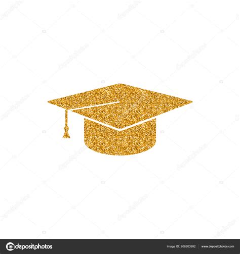 Graduation Hat Icon Gold Glitter Texture Vector Illustration Stock