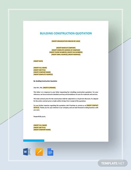 Building Quotation Examples Format Pdf