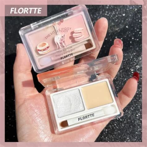 Bedak Highlighter Krim 2 Warna Flortte Matte Glossy Palet Kontur Wajah