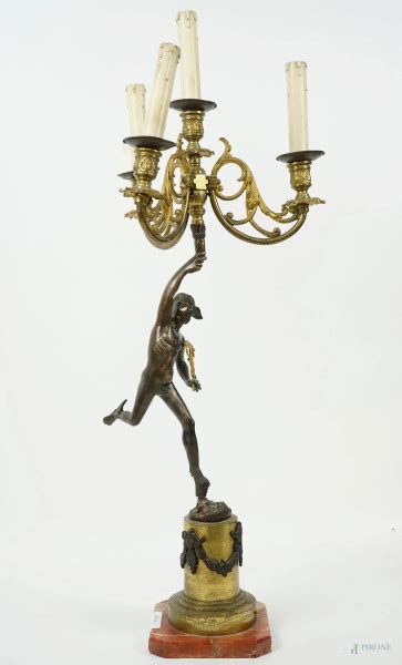 Mercurio Candelabro A Quattro Fiamme In Bronzo Dorato E Brunito Base