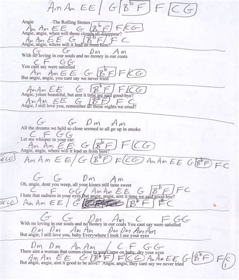 Angie Rolling Stones Guitar Chord Chart Learn Guitar Chords Easy