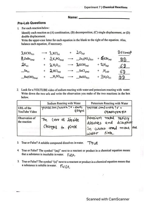 Chemical Reaction Pre Lab Chem 152L Studocu