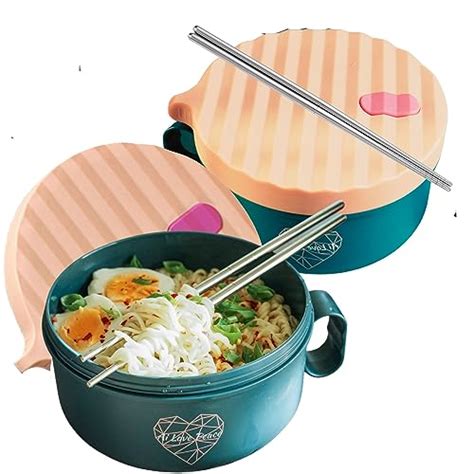 Lot de 2 bols à ramen pour micro ondes avec couvercle cuiseur rapide à