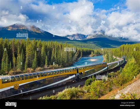 Rocky Mountaineer Train At Morants Curve Near Lake Louise In The