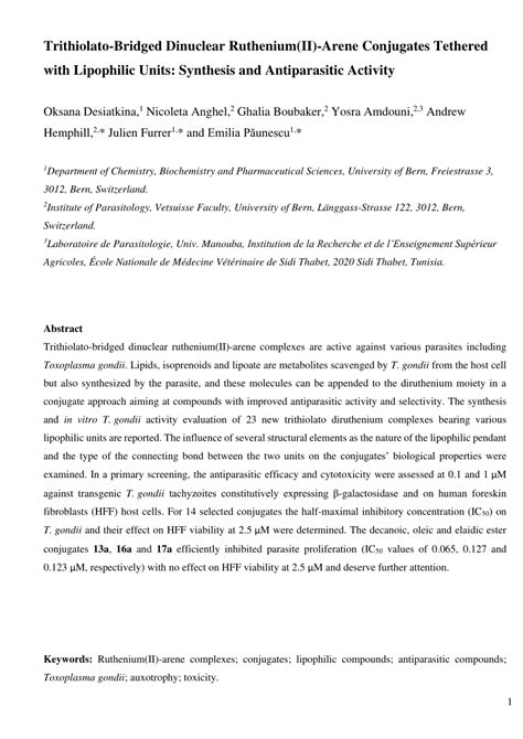 PDF Trithiolato Bridged Dinuclear Ruthenium II Arene Conjugates