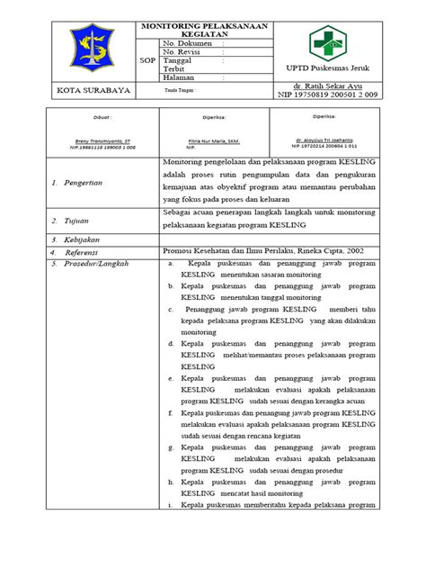 Sop Monitoring Pelaksanaan Kegiatan Pdf