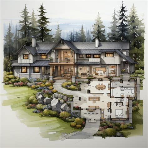 Premium Photo | Modern Farmhouse with Floor Plans