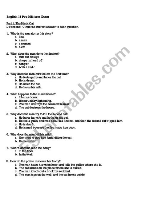 Poe Midterm Exam Esl Worksheet By Rlj1988